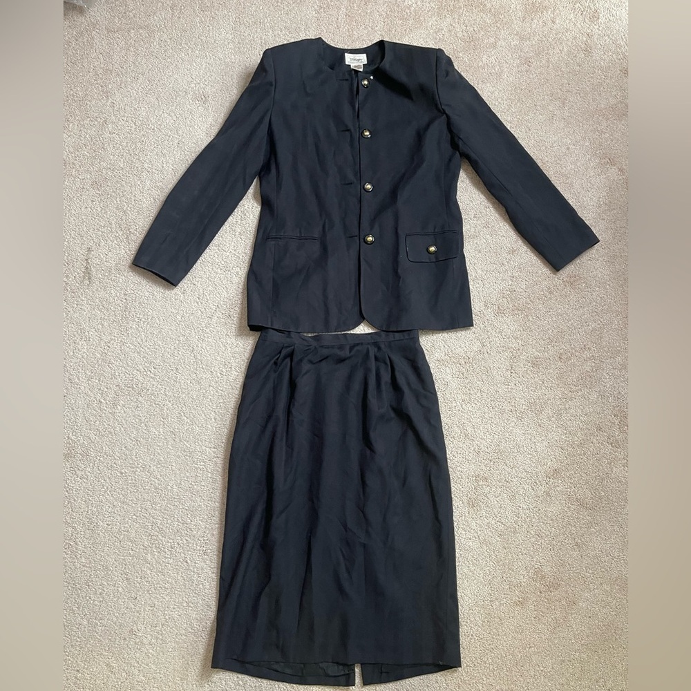 VINTAGE Worthington Black Pinstripe Blazer and Skirt Set